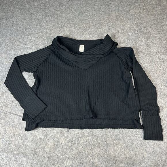 Free People We The Free Wildcat Thermal Top Womens Small Black Cowl Neck - Picture 1 of 9